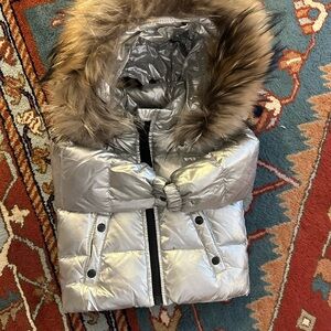SAM. Silver Kids Puffer Jacket with Fur Hood